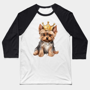 Watercolor Yorkshire Terrier Dog Wearing a Crown Baseball T-Shirt